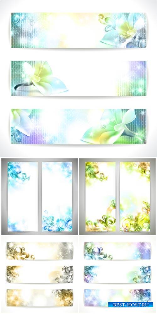 Векторные баннеры с сияющими цветочными элементами / Vector banners with shiny floral elements