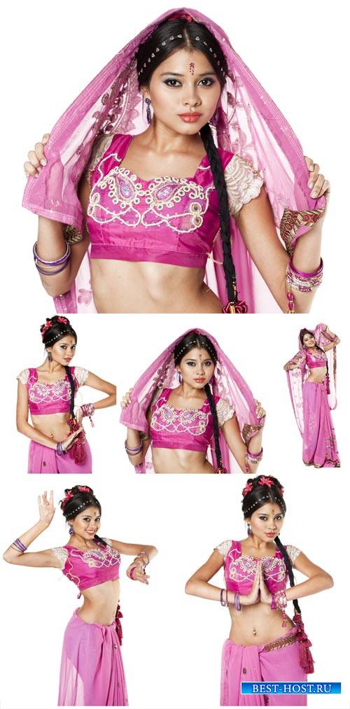 Индийская девушка в розовом сари / Indian girl in pink sari - stock photos
