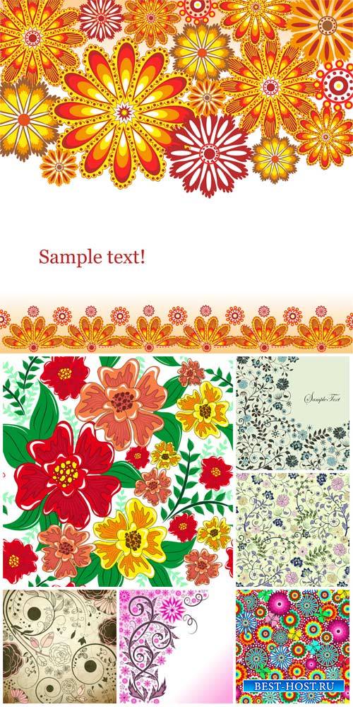 Цветочные узоры, векторные фоны с цветами / Floral patterns, vector backgrounds with flowers