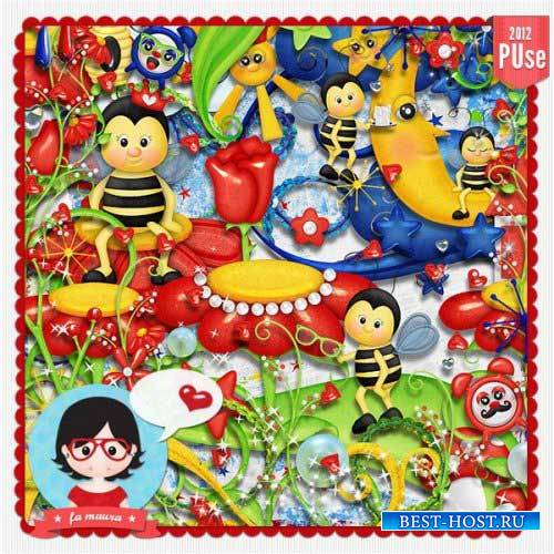 Яркий детский скрап-комплект - Bee Happy Ladybug
