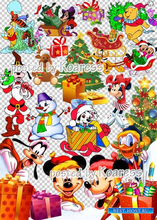 Детский зимний новогодний, рождественский png клипарт для фотошопа - Герои любимых мультфильмов, елки и подарки