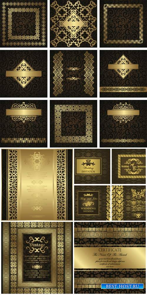 Vector backgrounds with golden vintage pattern, certificates