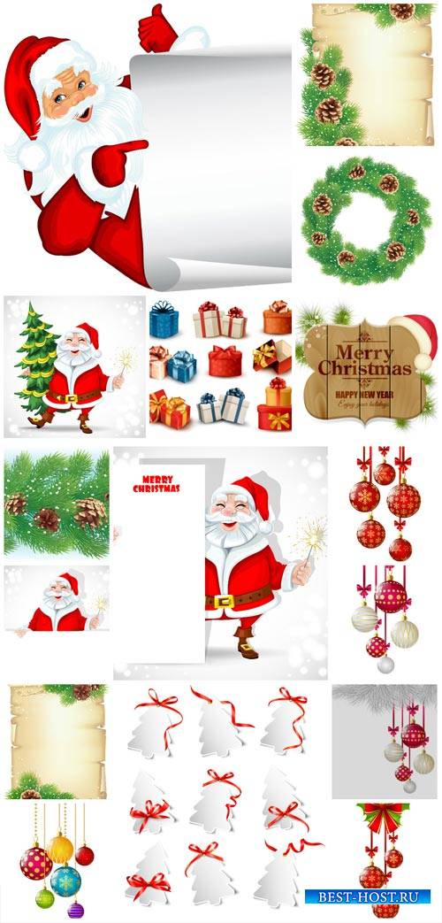 Christmas vector, Christmas tree balls, Santa Claus