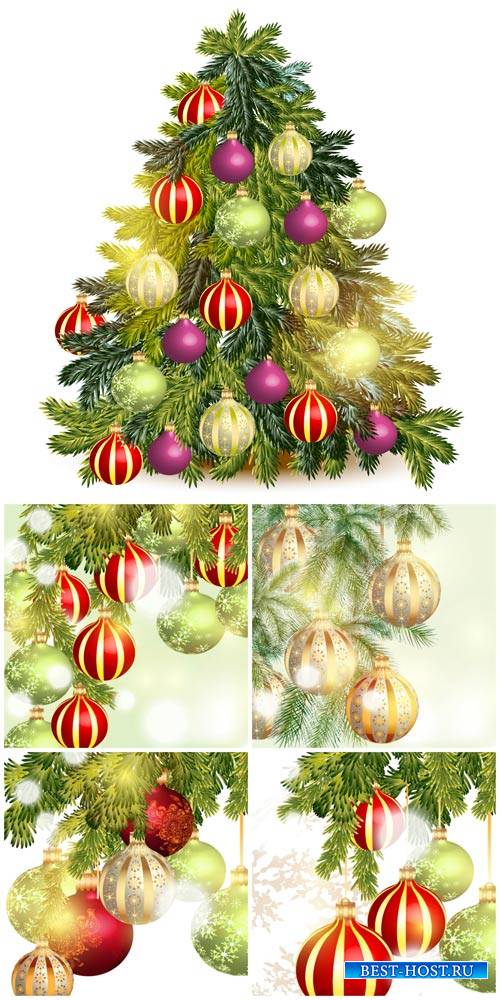 Christmas tree with shining balls, backgrounds vector