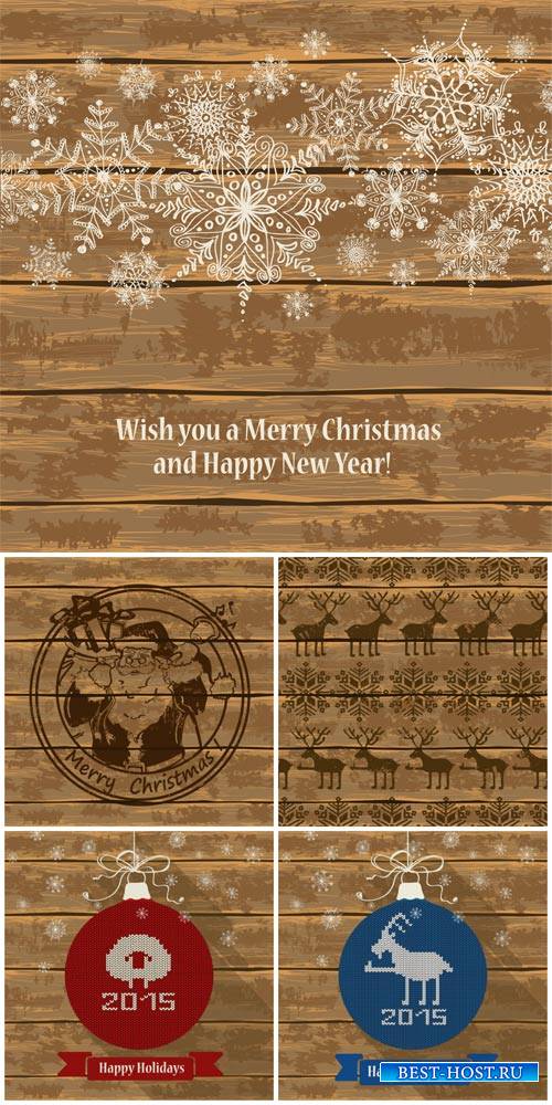 Christmas vector, wooden background