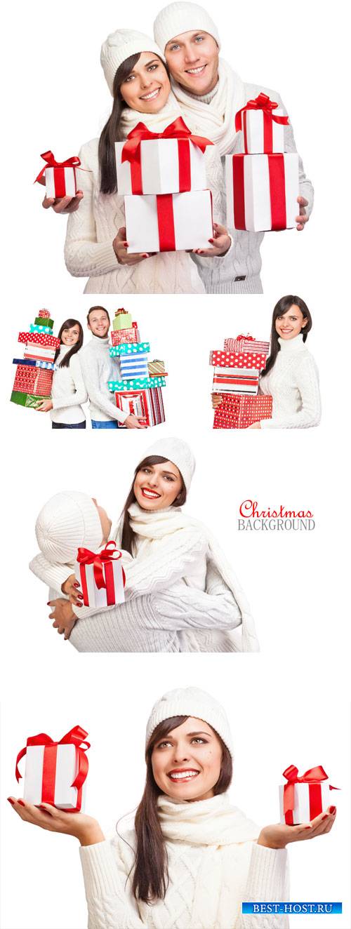 People and Christmas gifts - stock photos