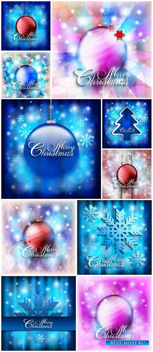 Christmas vector background with Christmas balls and shiny snowflakes