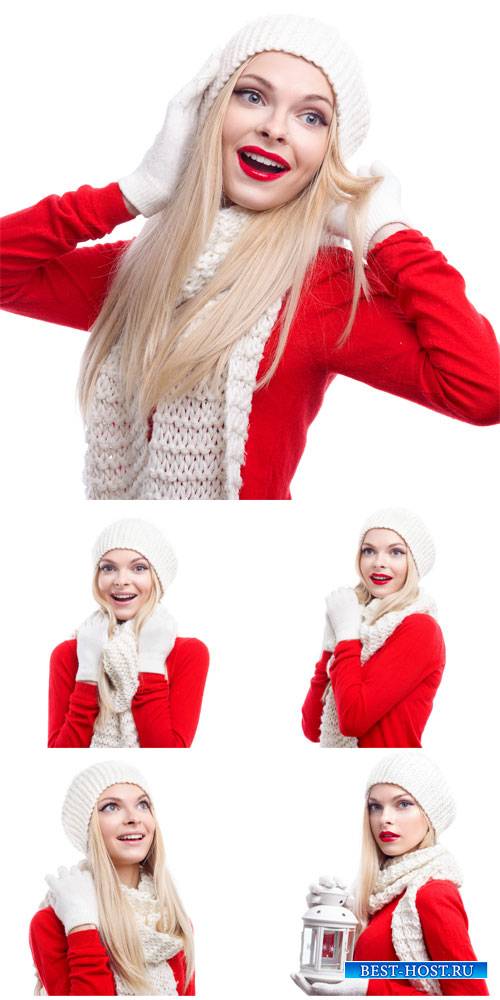 Girl in red blouse - winter stock photos