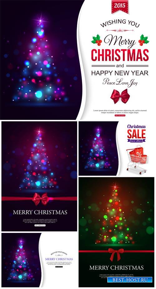 Christmas vector background with shining Christmas trees