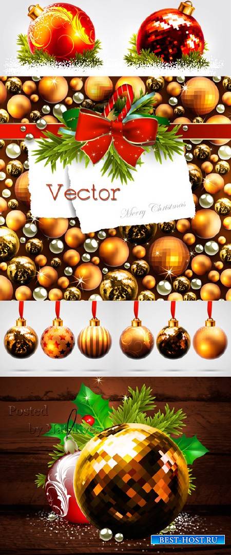 Новогодние фоны в Векторе с елочными шарами и жемчугом