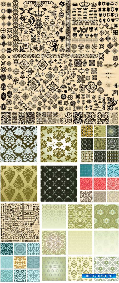 Patterns and ornaments vector, vintage design elements