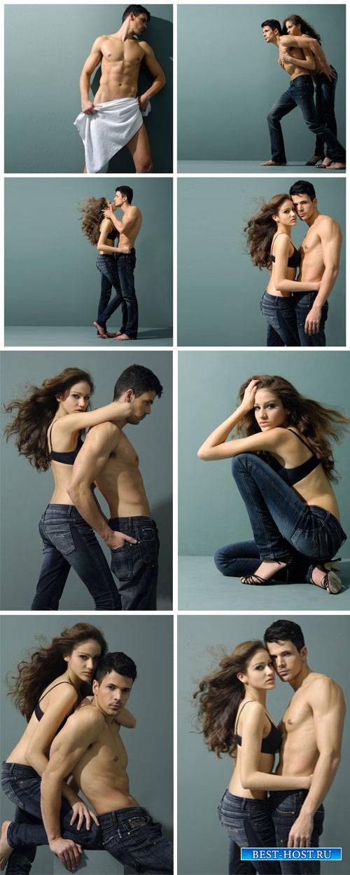 Young couple in jeans, a man and a woman - stock photos