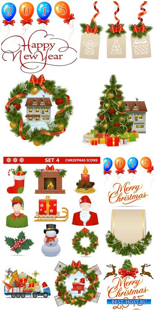 Christmas, new year, holiday elements vector