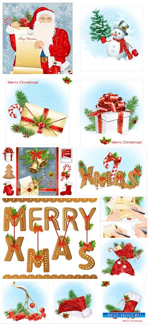 Christmas, New Year, Santa Claus, holiday elements vector