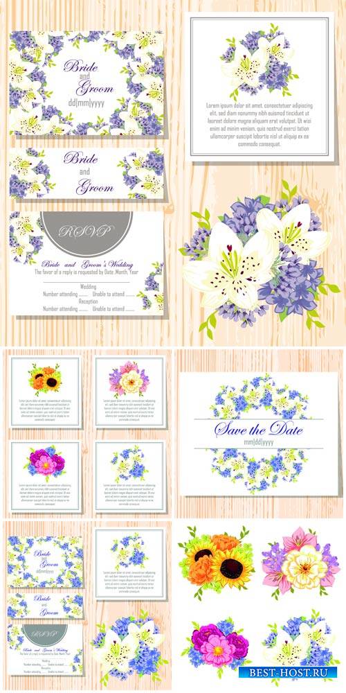 Wedding invitation with different colors, vector card