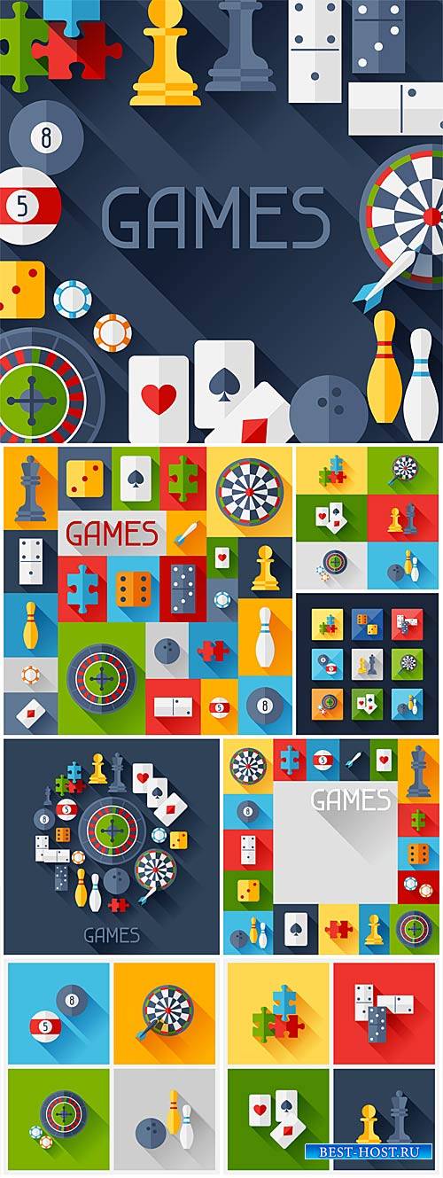 Games, vector icons of different games