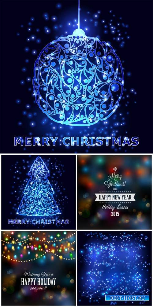 Christmas vector background with glowing ball and fir tree