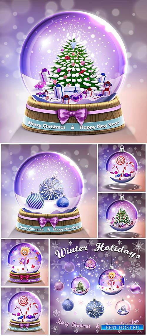 Christmas glass balls with Christmas elements vector