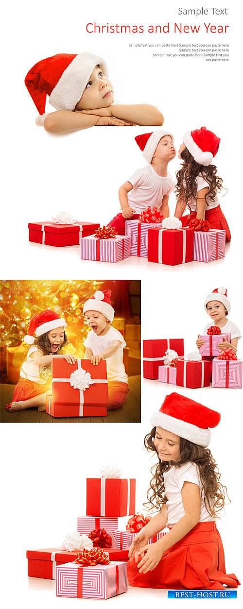 Children and the New Year, gifts for the new year - stock photos