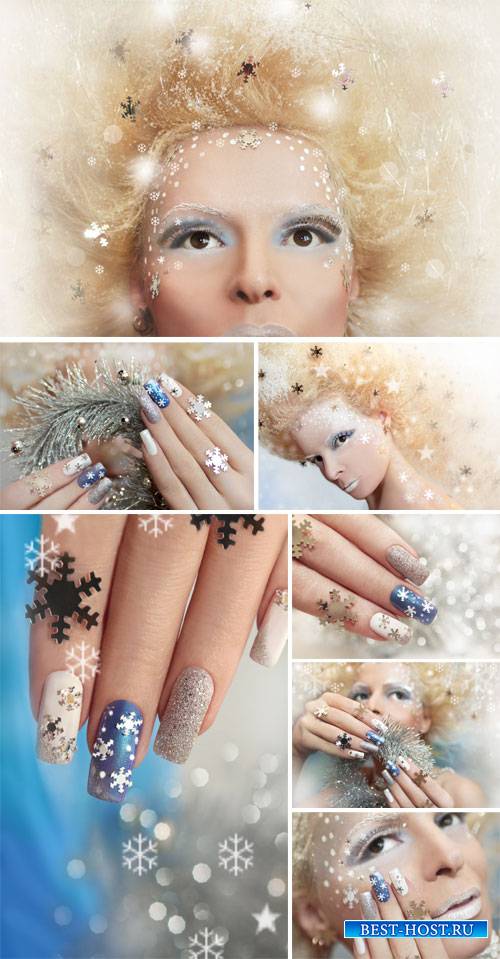Manicure winter theme, creative girl - stock photos