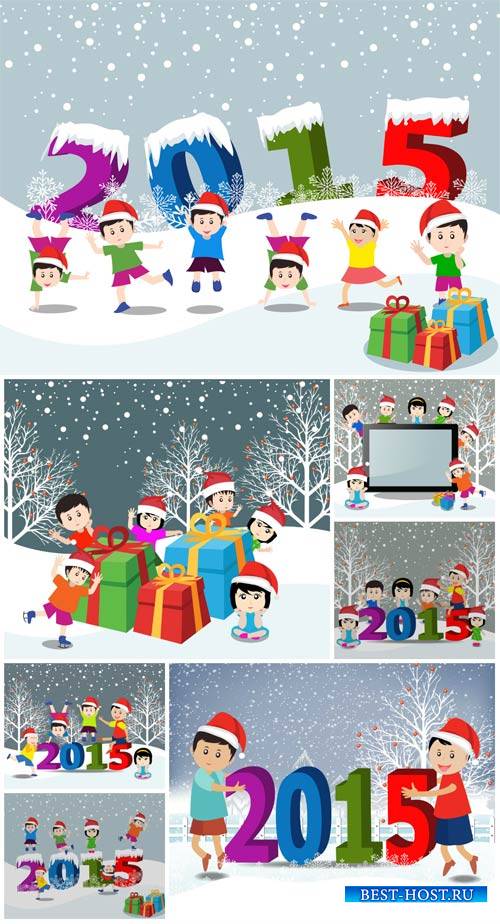 Children and new year 2015, winter vector background