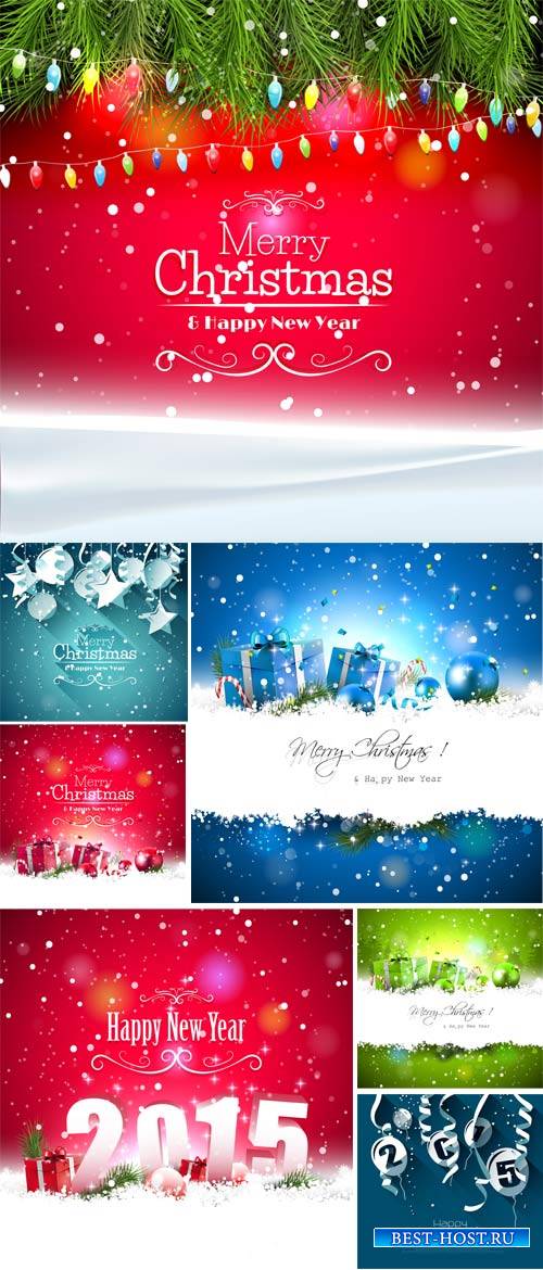 Christmas and New Year, vector backgrounds with Christmas baubles and gifts