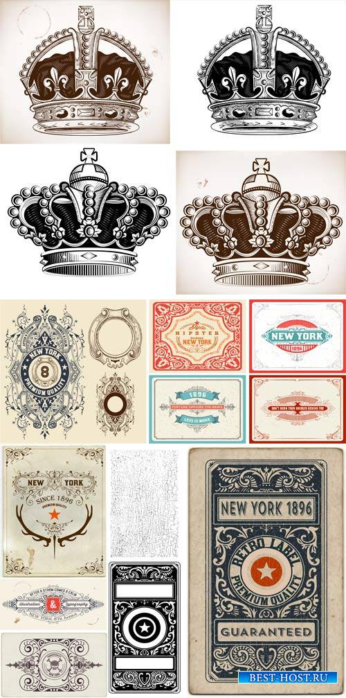 Vintage labels with decorative elements, vector backgrounds