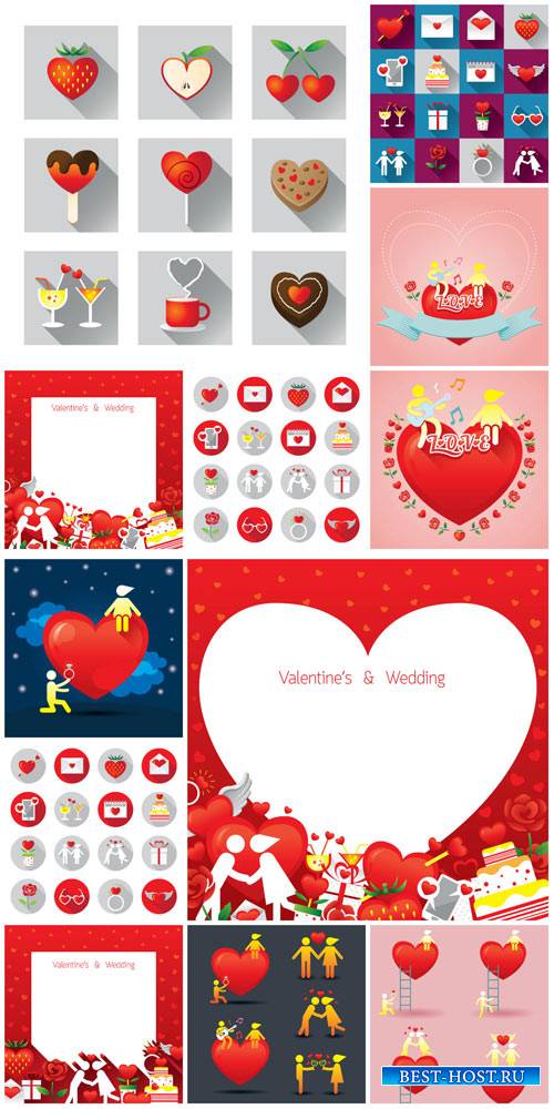 Valentine's Day, vector backgrounds and icons