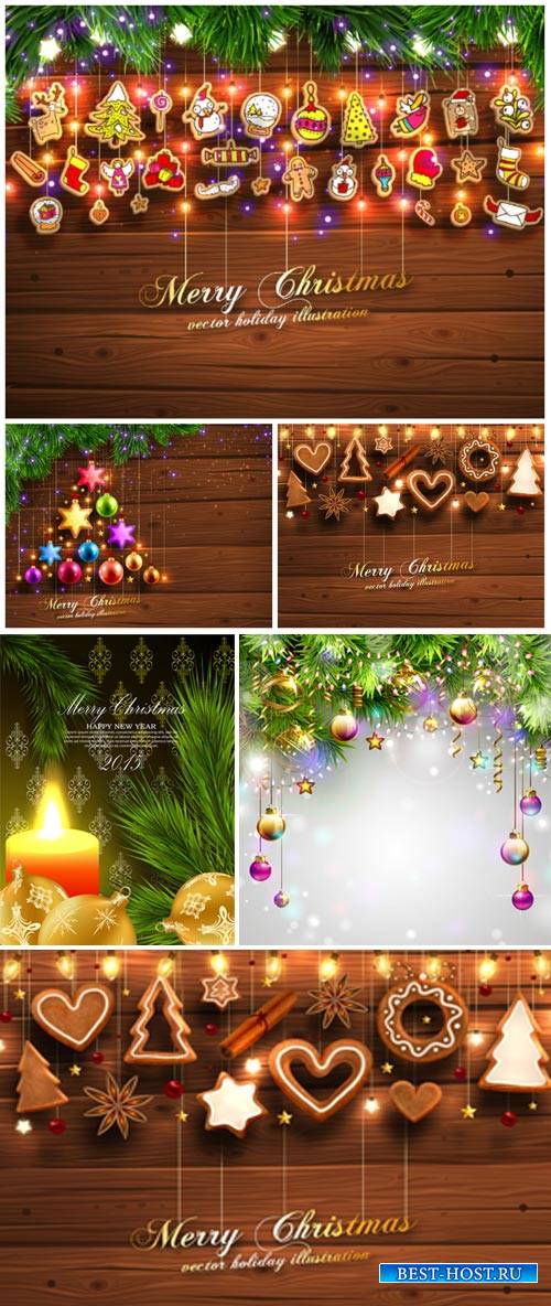 Christmas and New Year, vector backgrounds with sparkling garlands