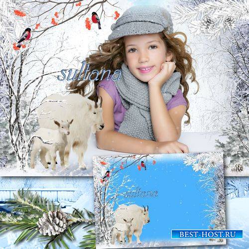Зимняя рамка для фотошопа - Белые козы
