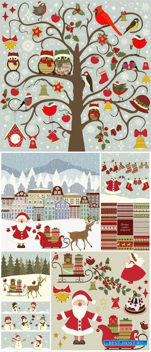 Christmas and New Year, Santa Claus, vector backgrounds