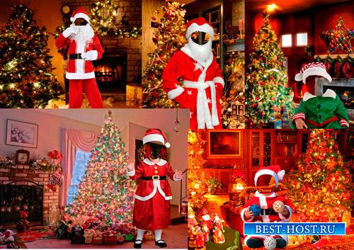 Шаблоны для фотошопа  - Дети в костюмах Санта-Клауса