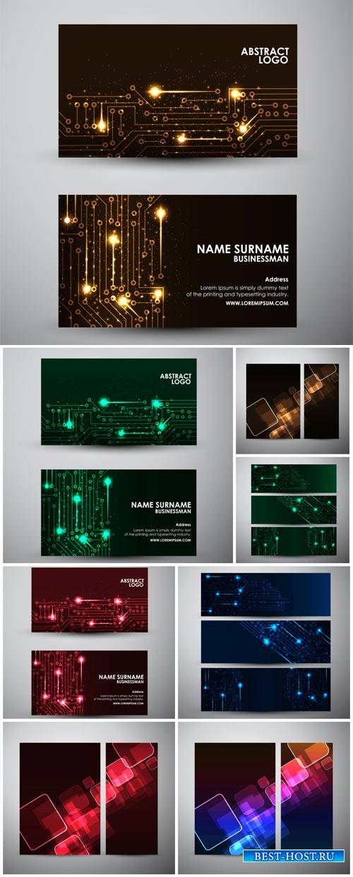 Vector business cards with a shining abstraction