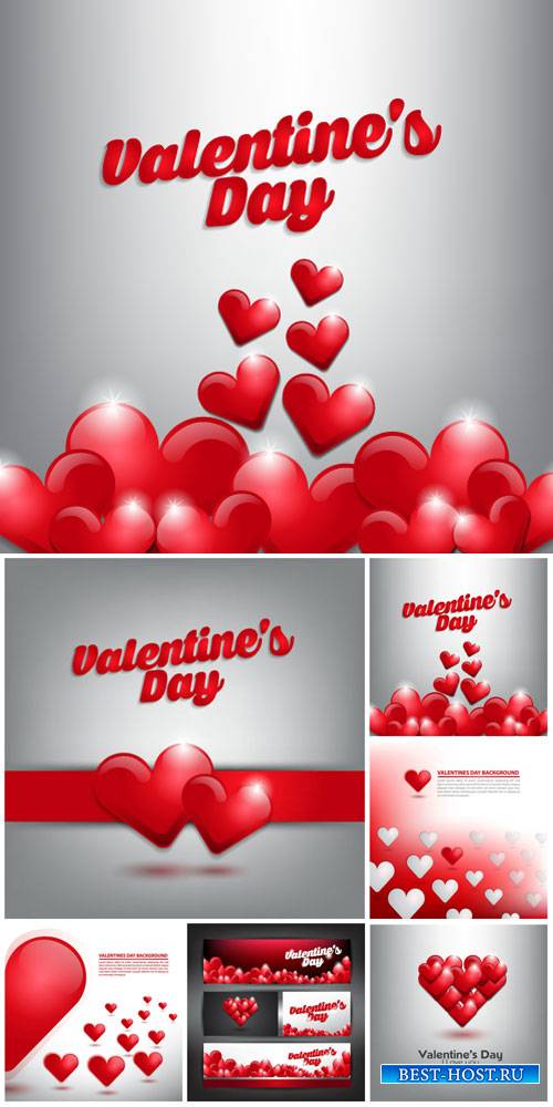 Valentine's Day, silver vector background with hearts