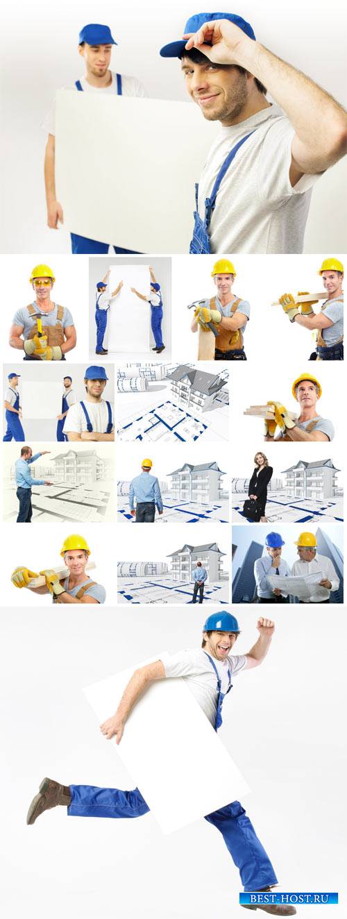 Men, workers, builders - stock photos