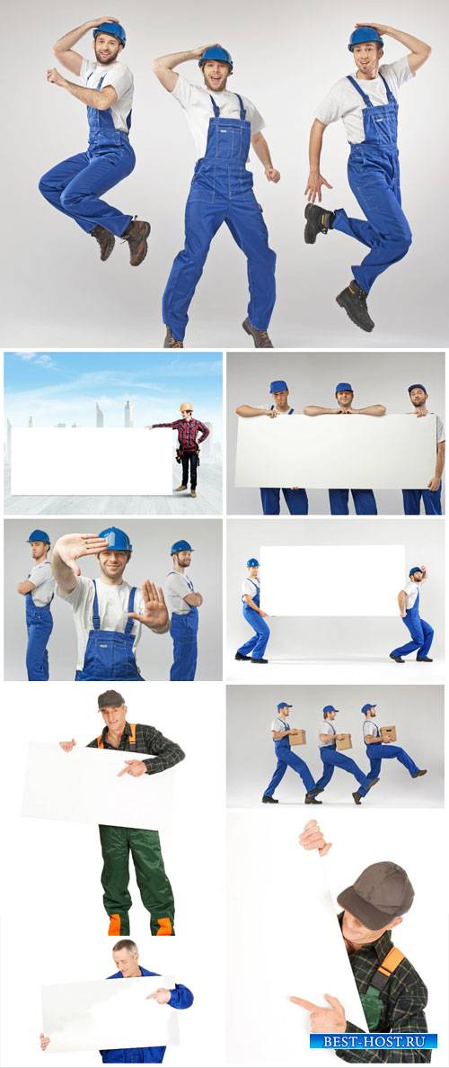 Working men with placards - stock photos