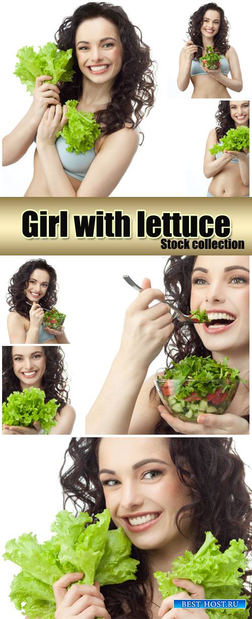 Girl with lettuce - stock photos