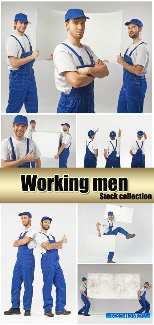 Workers, men with placards - stock photos