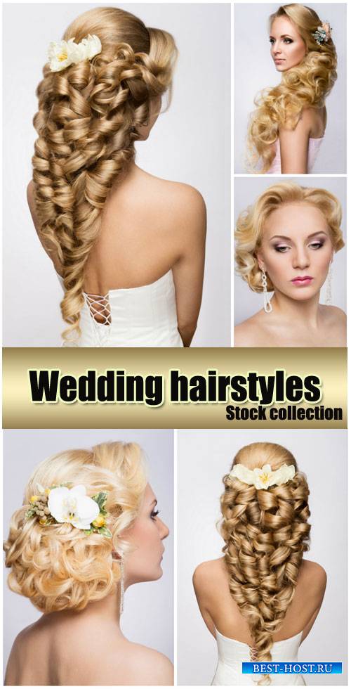 Wedding hairstyles with flowers, bride - stock photos