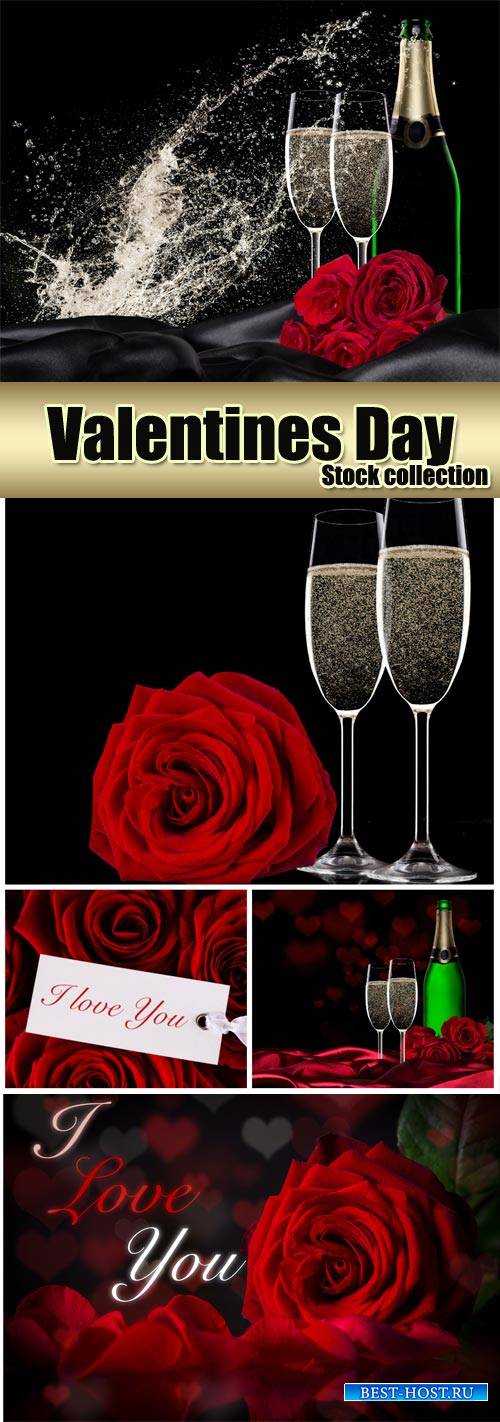 Champagne and roses, romantic stock photos Valentine's Day