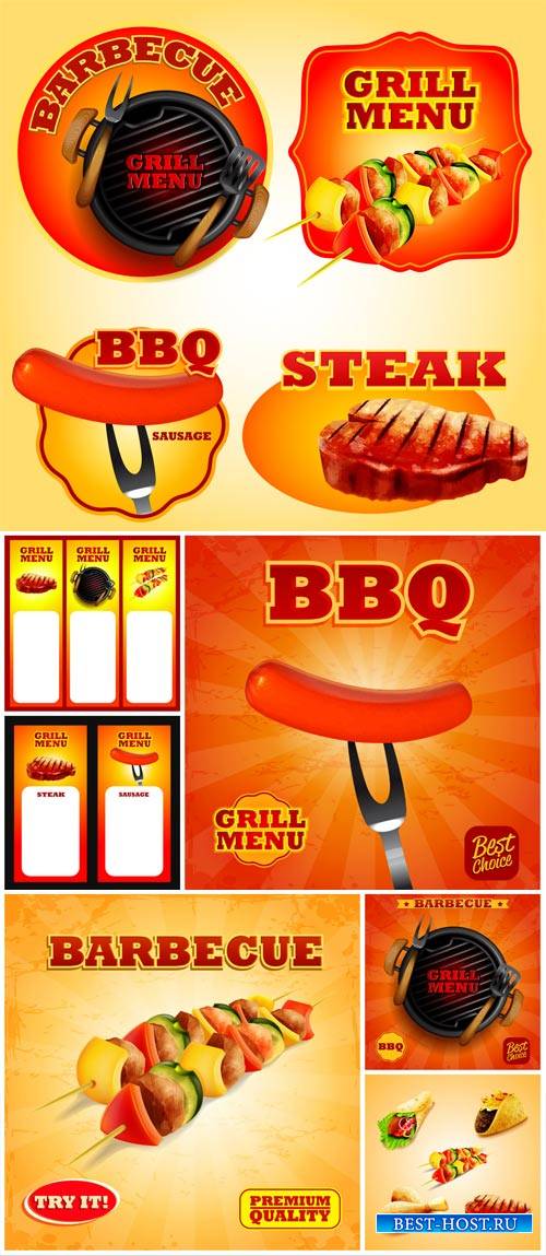 Barbecue, labels, backgrounds vector