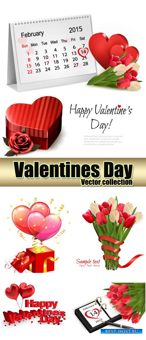 Valentine's Day hearts, February 14, flowers vector