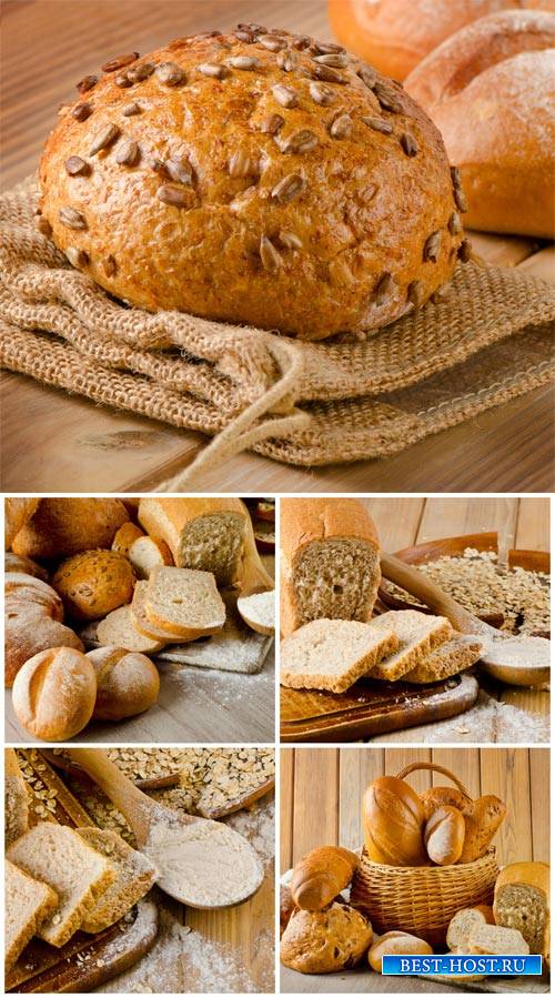 Fresh bread, basket with bakery products - stock photos