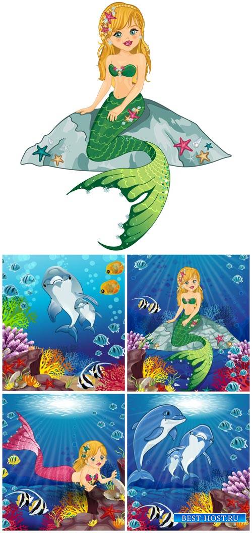 Mermaid and dolphins in the vector