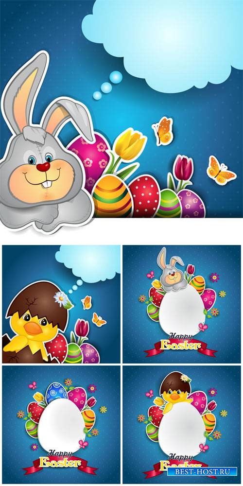 Easter vector, easter bunny and chicken #3