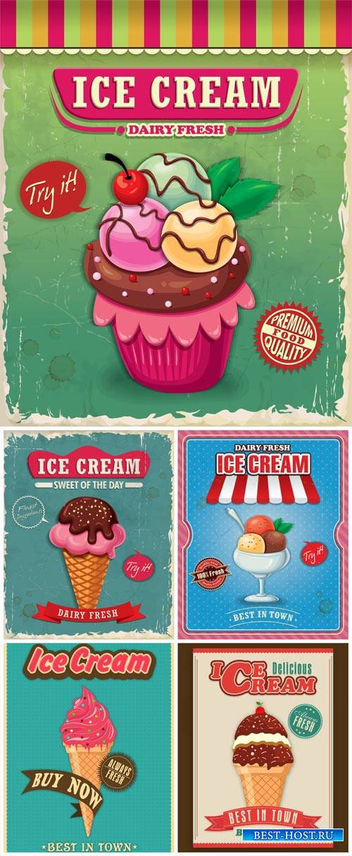Ice cream, vintage labels vector