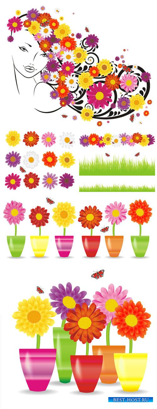 Flowers, girl with flowers vector