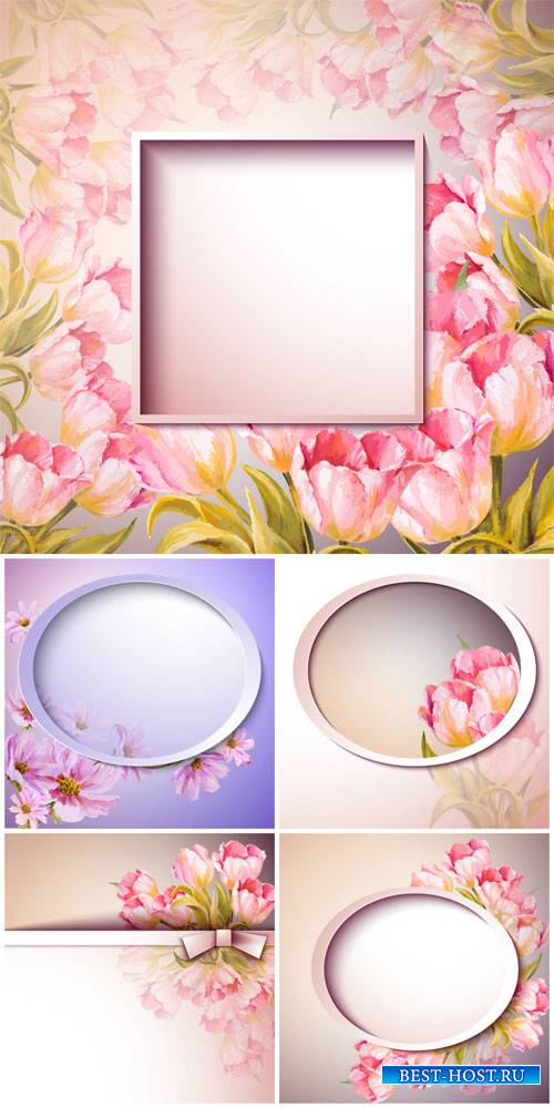 Gentle vector background with spring flowers, tulips