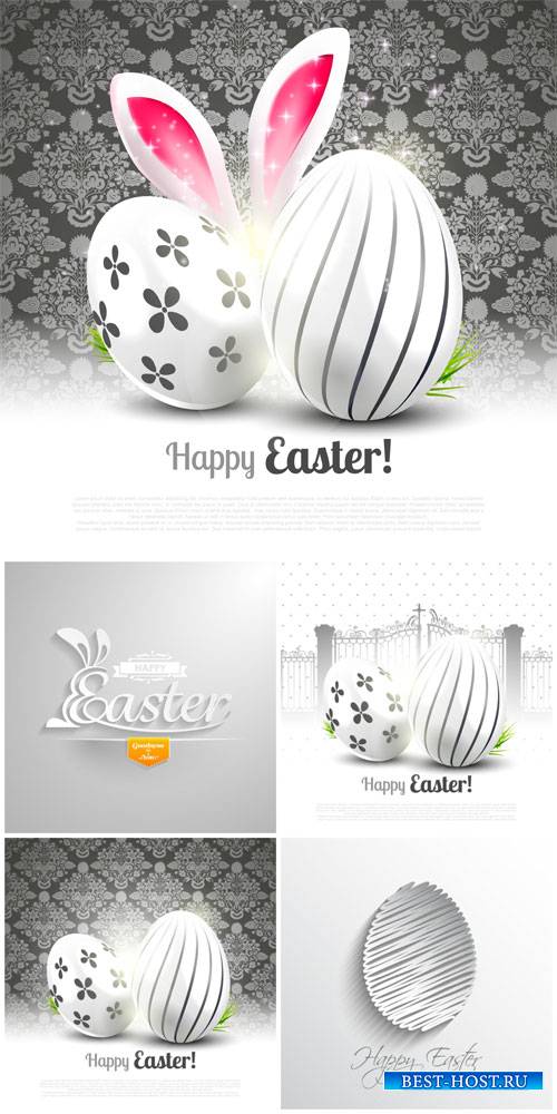 Happy Easter, silver easter eggs vector