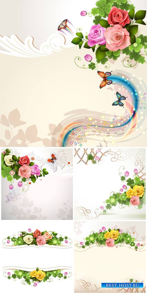 Beautiful vector background with roses and ornaments